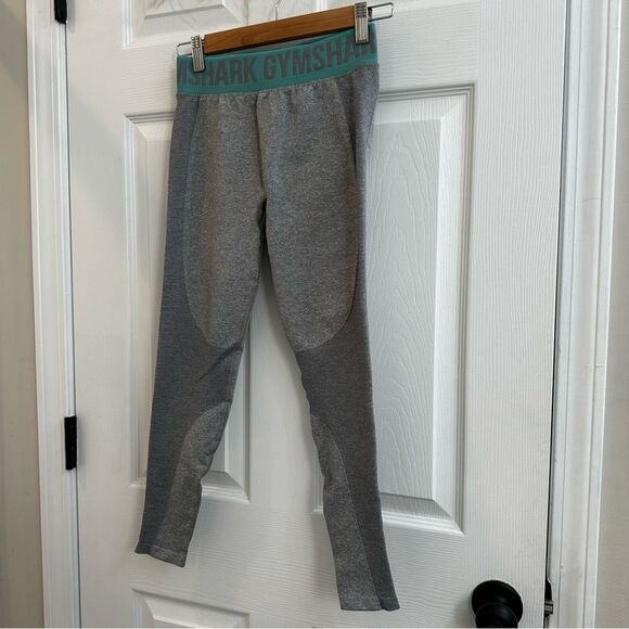 Gymshark Flex Leggings mid rise Charcoal Marl/Dusky Teal size small - Picture 2 of 8